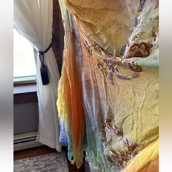 Vintage 100% Silk Dress Vintage Cache Rainbow Dress Prom Vintage Beaded Dress - Picture 8 of 17